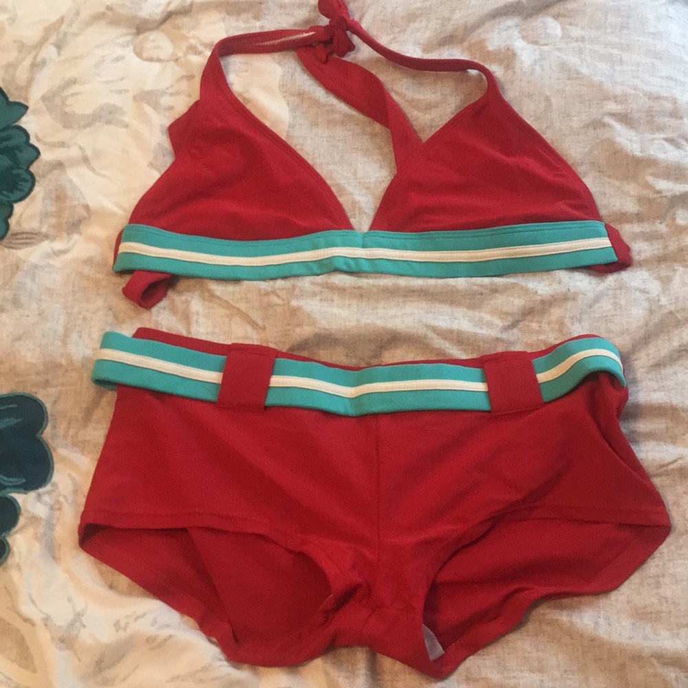 Red and blue bikini